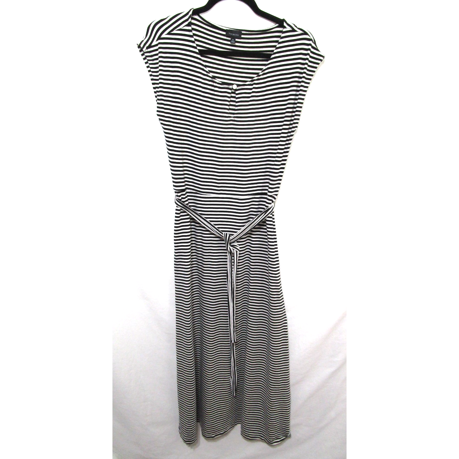 Talbots Striped Scoop Key Hole Neckline Tie Waist Modal Cotton Maxi Dress Sz M